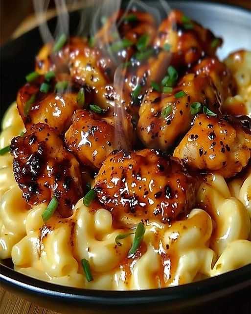 Fiery Honey Pepper Chicken over Lush Creamy Macaroni Fiery Honey Pepper Chicken over Lush Creamy Macaroni