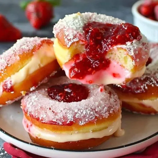 Strawberry Cheesecake Stuffed Donuts Recipe Strawberry Cheesecake Stuffed Donuts Recipe