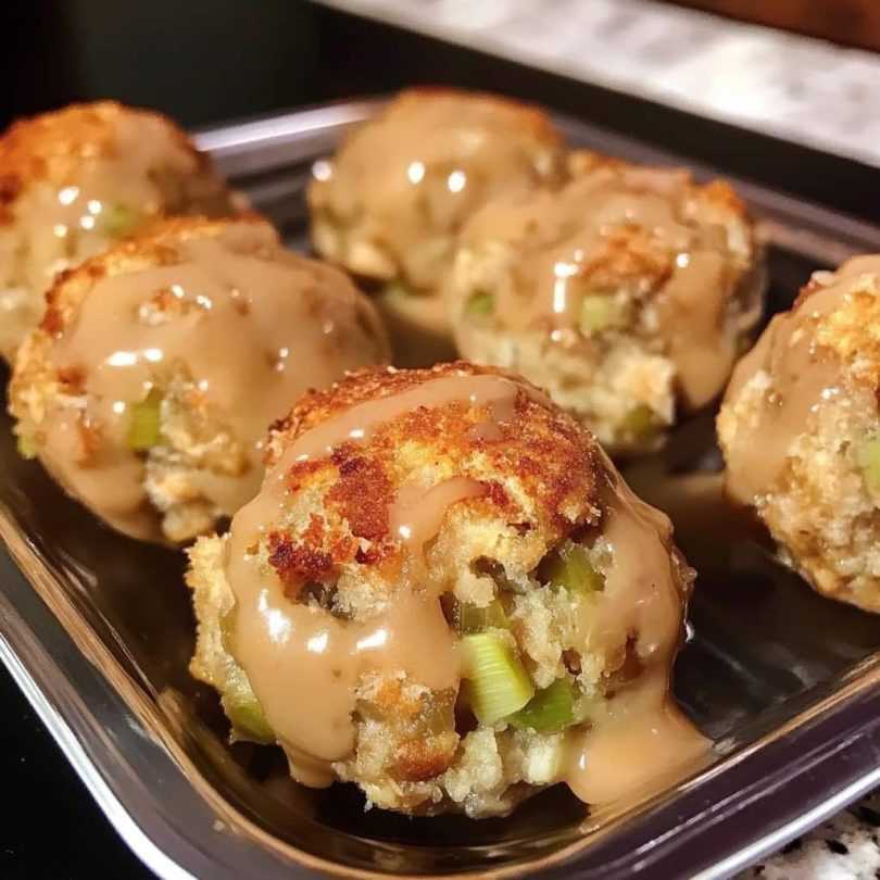 Balls made of leftover turkey and stuffing. Balls made of leftover turkey and stuffing.